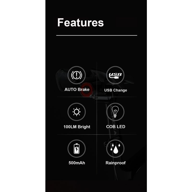 Inteligentné bicyklové chvostové svetlo LED s automatickým štart-stop IPX6 vodotesné cyklistické príslušenstvo