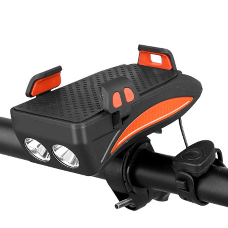 Viacúčelové cyklistické svetlo 4 v 1 MTB s húkačkou USB nabíjateľná lampa držiak na telefón powerbank