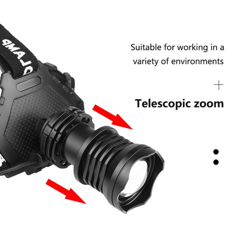 Svetlomet XHP70 8000LM USB nabíjateľný IPX5 vodotesný pre rybolov a kemping s 18650 batériou a režimami svetla
