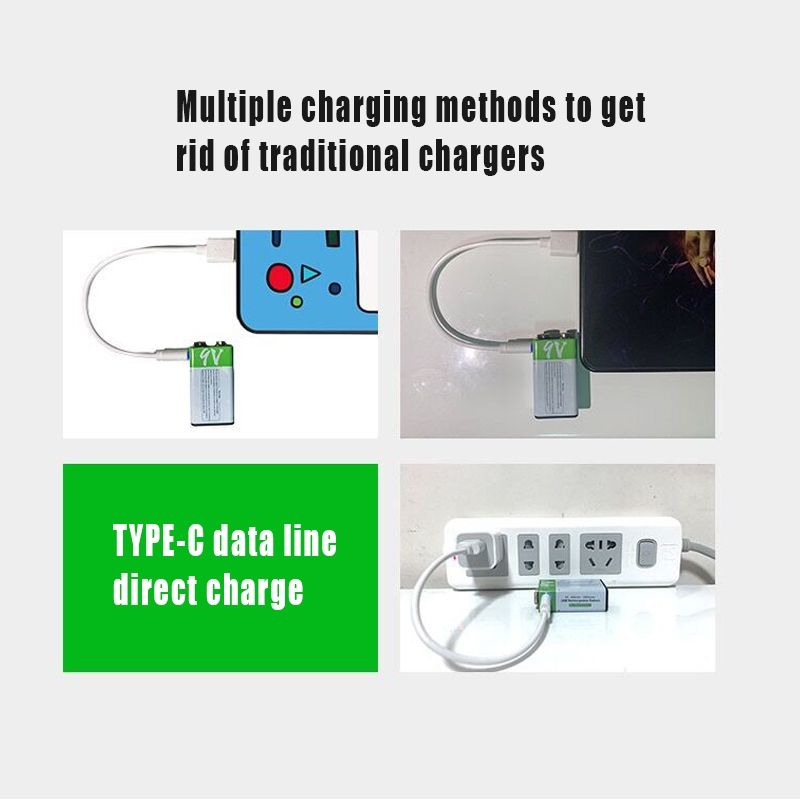 Ekologická 9V USB nabíjateľná batéria 650mAh pre multimetre mikrofóny hračky zníženie e-odpadu lítium-iónová technológia