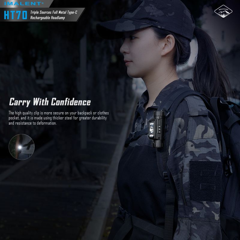Dobrodružná čelovka IMALENT HT70 3500 lúmenov XHP50.3 HI LED s tromi zdrojmi svetla pre vonkajšie osvetlenie