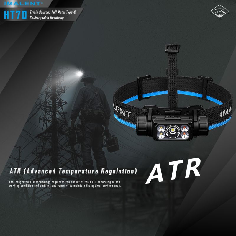 Dobrodružná čelovka IMALENT HT70 3500 lúmenov XHP50.3 HI LED s tromi zdrojmi svetla pre vonkajšie osvetlenie