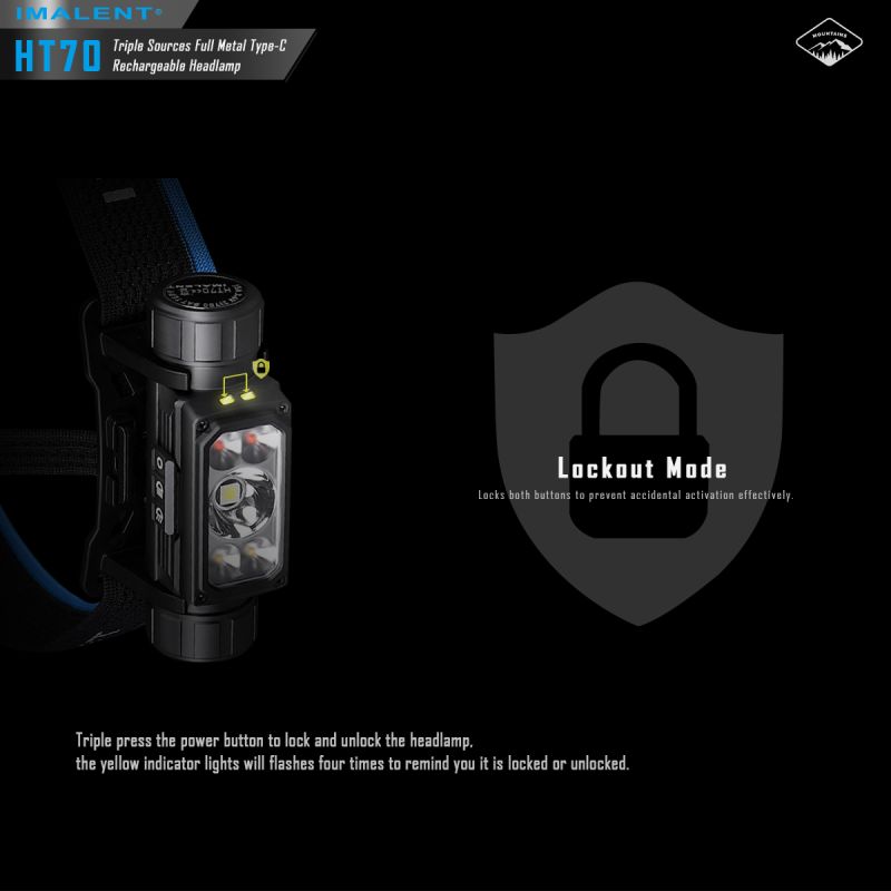 Dobrodružná čelovka IMALENT HT70 3500 lúmenov XHP50.3 HI LED s tromi zdrojmi svetla pre vonkajšie osvetlenie