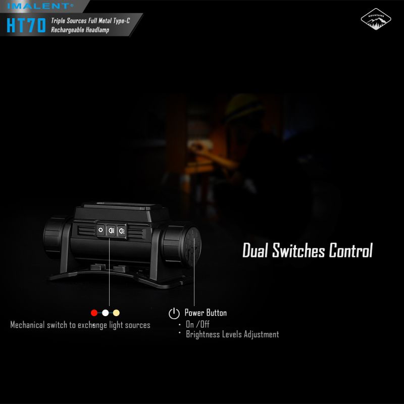 Dobrodružná čelovka IMALENT HT70 3500 lúmenov XHP50.3 HI LED s tromi zdrojmi svetla pre vonkajšie osvetlenie
