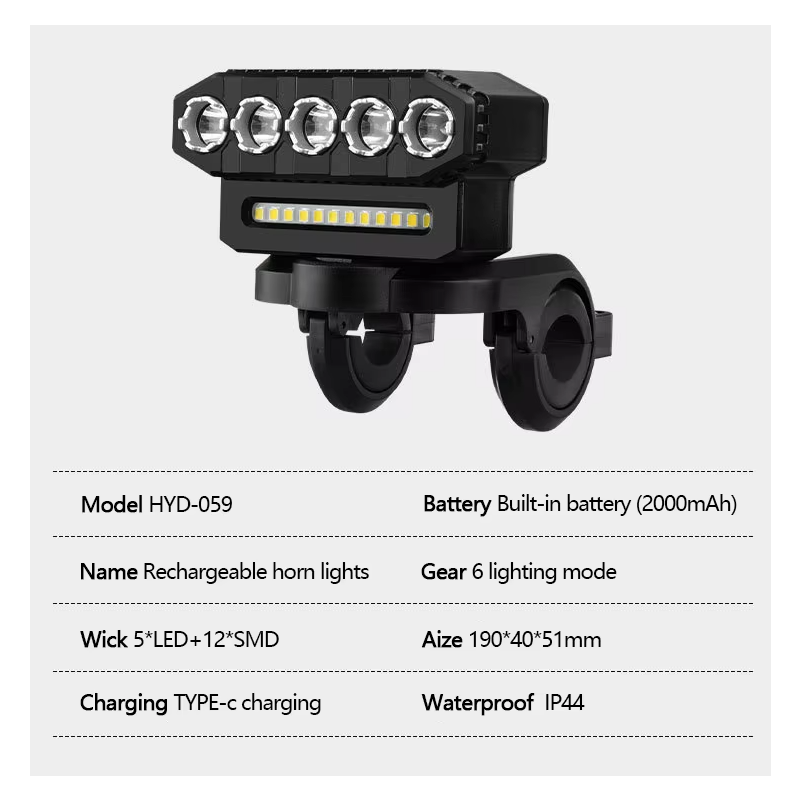 USB nabíjacie predné svetlo na bicykel s 120dB klaksónom a vodotesným dizajnom pre bezpečnosť a viditeľnosť