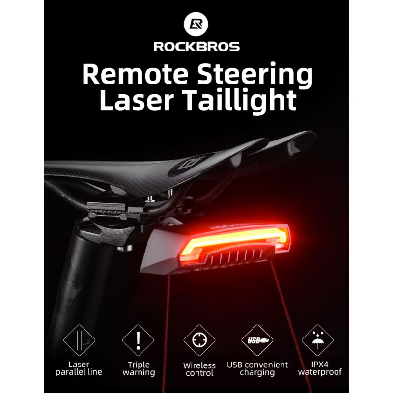 ROCKBROS LKWD-R1 cyklistické svetlo inteligentné USB LED projektor laseru pre bezpečnú mestskú a MTB jazdu