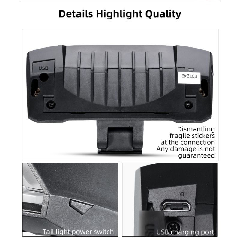 ROCKBROS LKWD-R1 cyklistické svetlo inteligentné USB LED projektor laseru pre bezpečnú mestskú a MTB jazdu