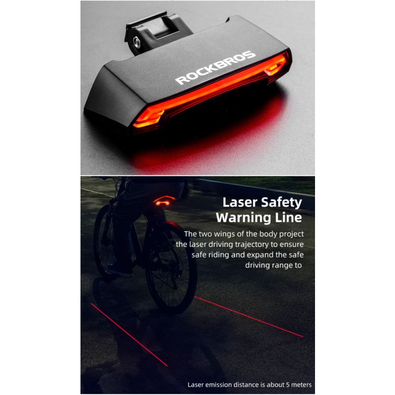 ROCKBROS LKWD-R1 cyklistické svetlo inteligentné USB LED projektor laseru pre bezpečnú mestskú a MTB jazdu