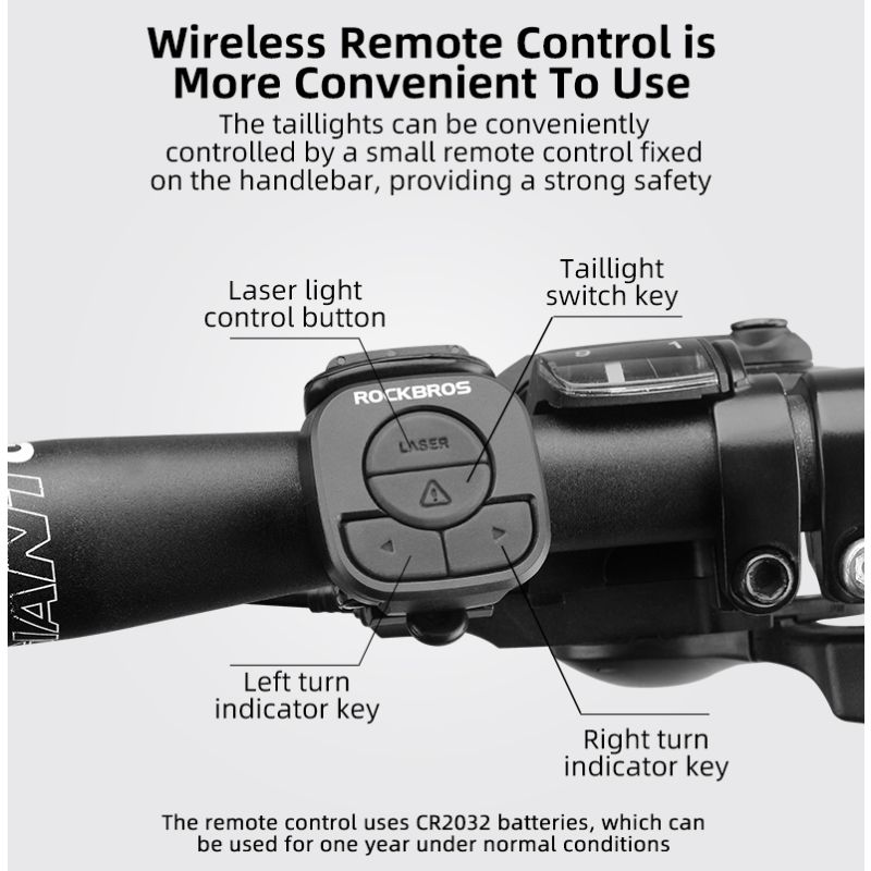 ROCKBROS LKWD-R1 cyklistické svetlo inteligentné USB LED projektor laseru pre bezpečnú mestskú a MTB jazdu