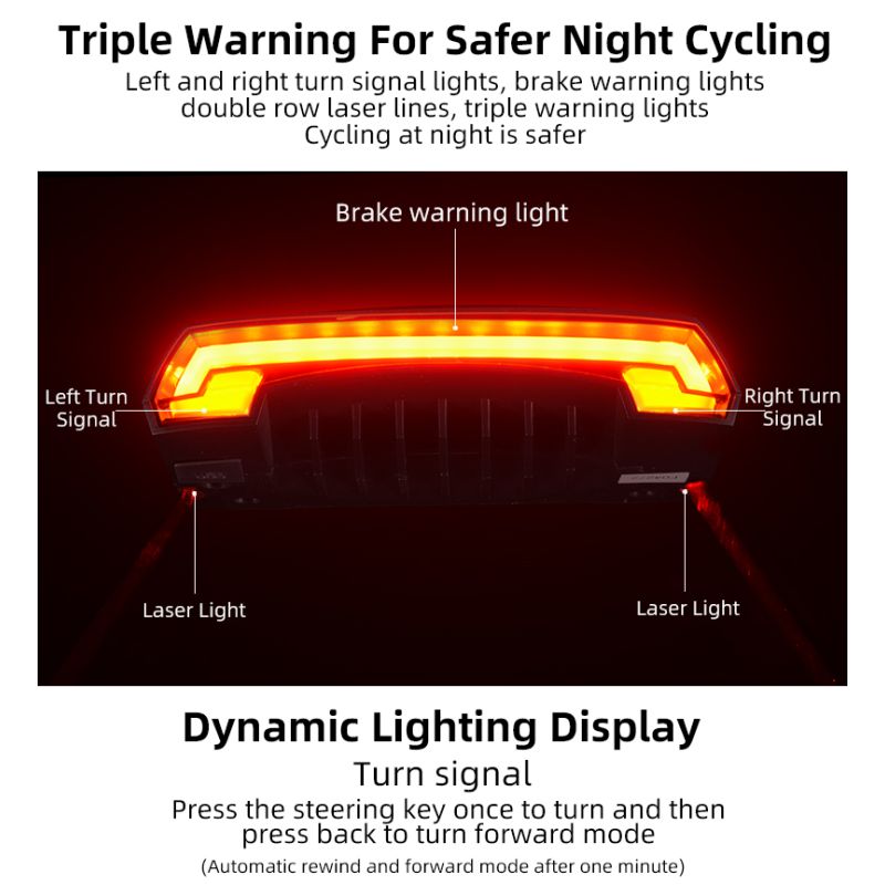 ROCKBROS LKWD-R1 cyklistické svetlo inteligentné USB LED projektor laseru pre bezpečnú mestskú a MTB jazdu