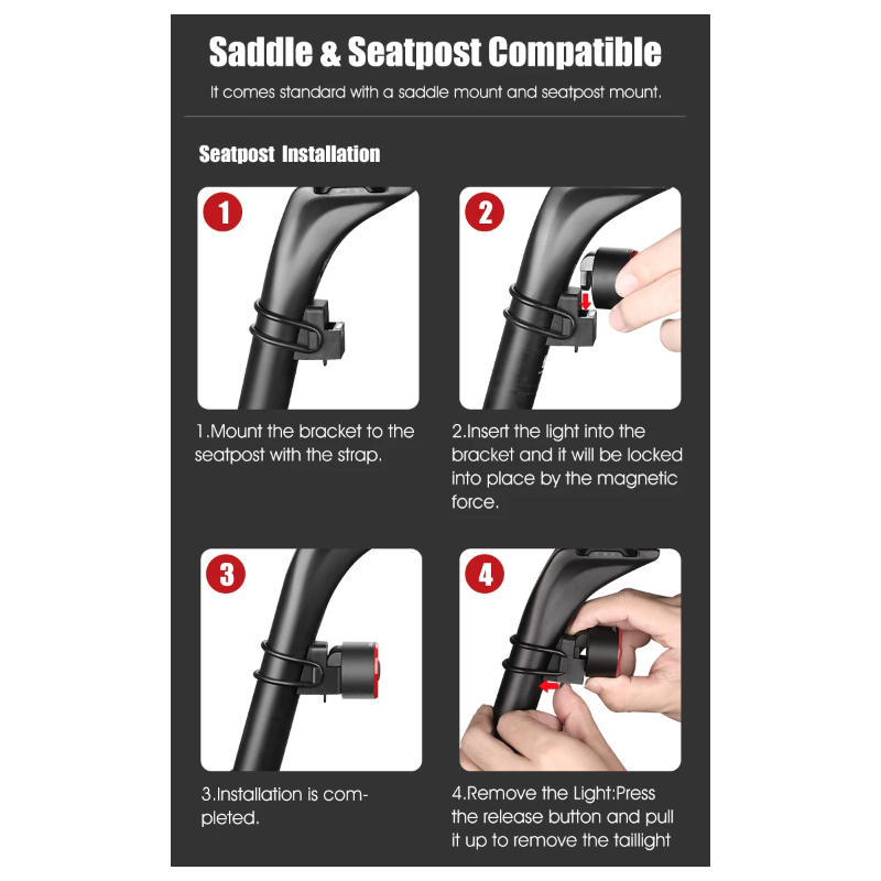 Gaciron LOOP-100 zadné svetlá na bicykel s brzdovým senzorom vysoký jas a hliníková zliatina pre bezpečnosť