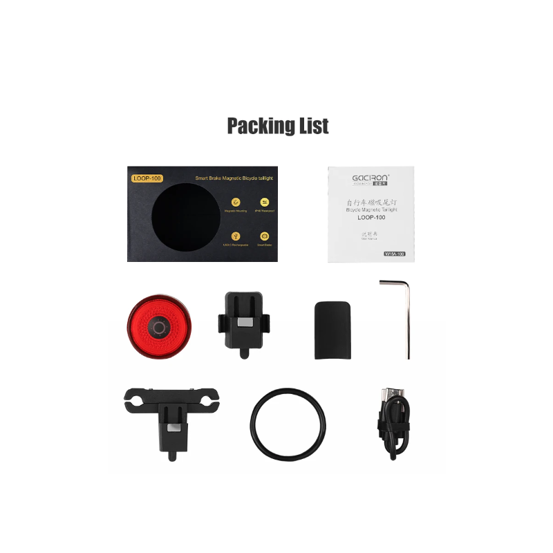 Gaciron LOOP-100 zadné svetlá na bicykel s brzdovým senzorom vysoký jas a hliníková zliatina pre bezpečnosť