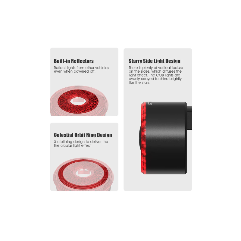 Gaciron LOOP-100 zadné svetlá na bicykel s brzdovým senzorom vysoký jas a hliníková zliatina pre bezpečnosť