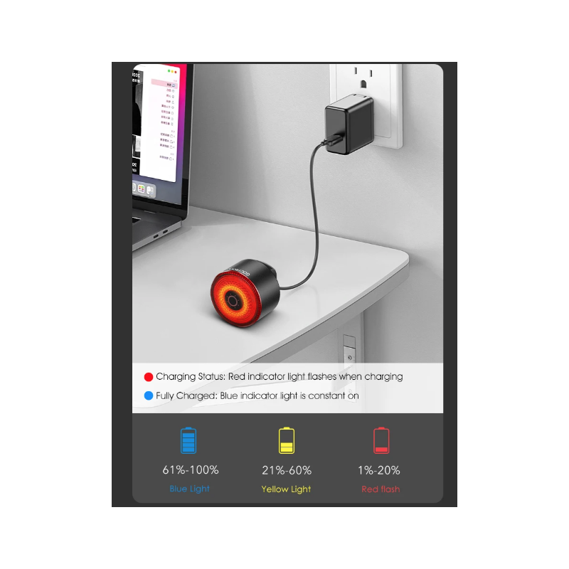 Gaciron LOOP-100 zadné svetlá na bicykel s brzdovým senzorom vysoký jas a hliníková zliatina pre bezpečnosť