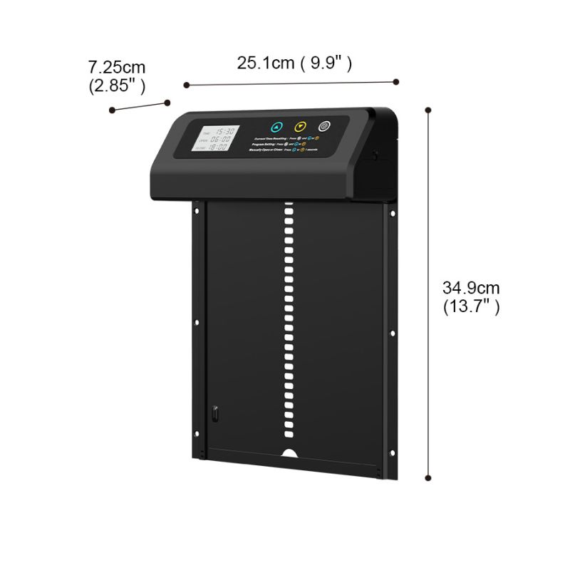 Automatický otvárač dvierok pre kurníky s časovačom Odolnosť voči poveternostným vplyvom Nerezová oceľ