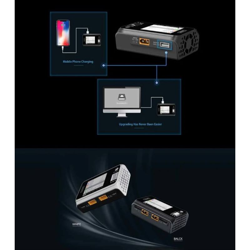ToolkitRC M6D 500W 15A dvojkanálová MINI nabíjačka pre LiPo Lion rýchle nabíjanie a vysoký výkon