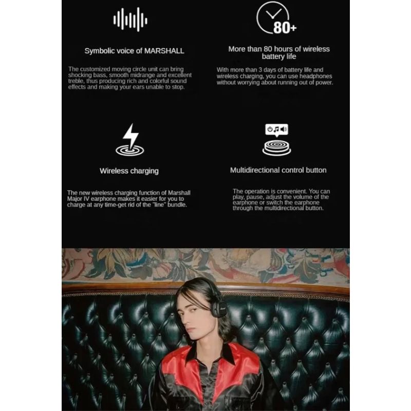 Marshall Major IV Bluetooth slúchadlá charakteristický zvuk moderná technológia pohodlné nosenie prémiové zariadenie