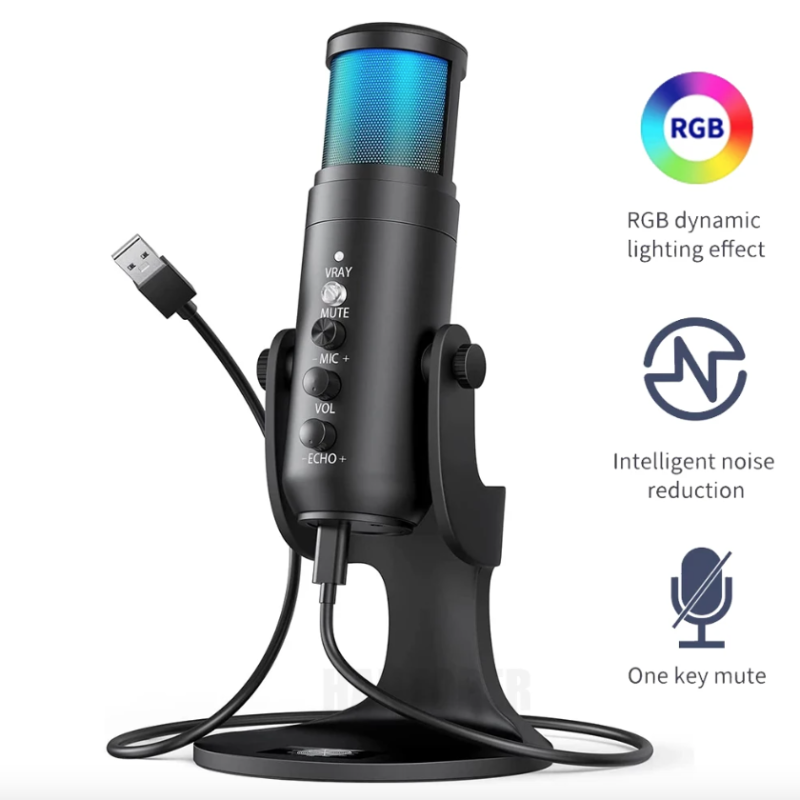MU900PRO RGB USB mikrofón profesionálny kardioidný s dynamickým RGB osvetlením na podcasting a streamovanie