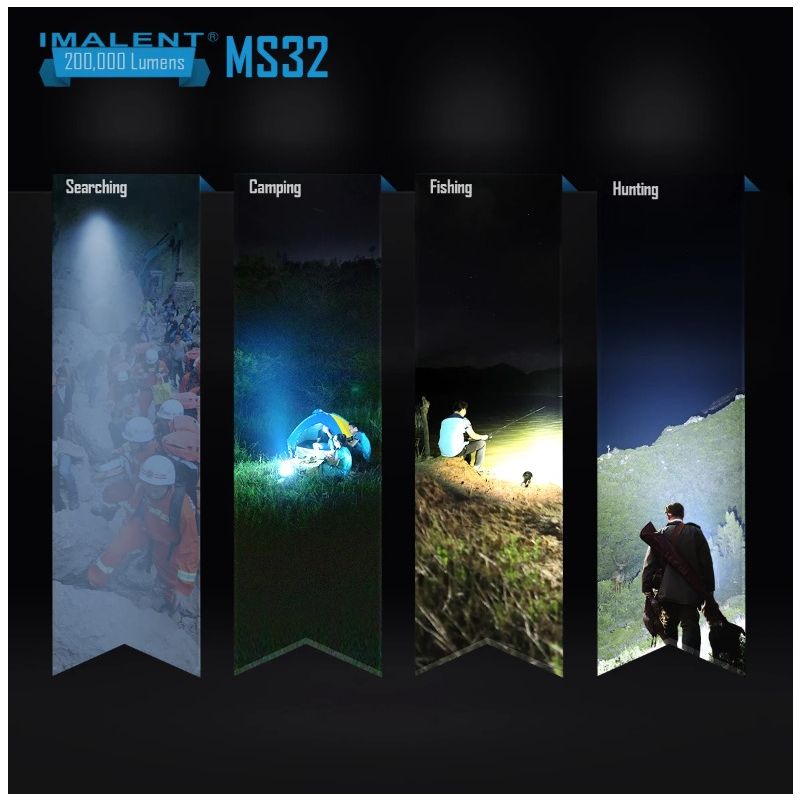 IMALENT MS32 200000 lúmenov vysokovýkonná LED baterka robustná odolnosť vonkajšie dobrodružné osvetlenie