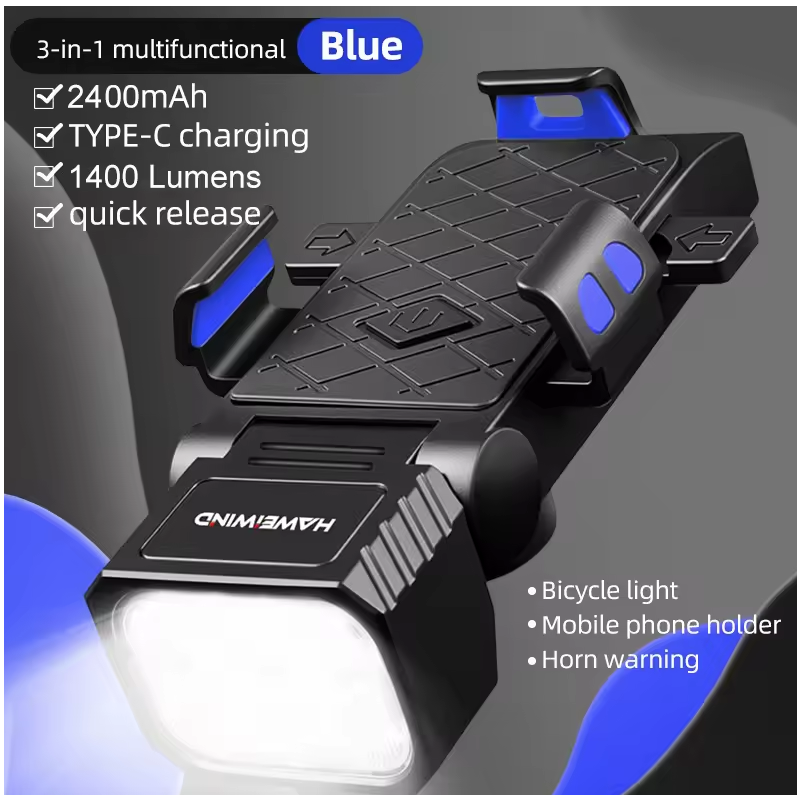 Bezpečná jazda! Predné svetlo na bicykel 3 v 1: húkačka, držiak na mobil, USB-C. Multifunkčné cyklosvetlo.