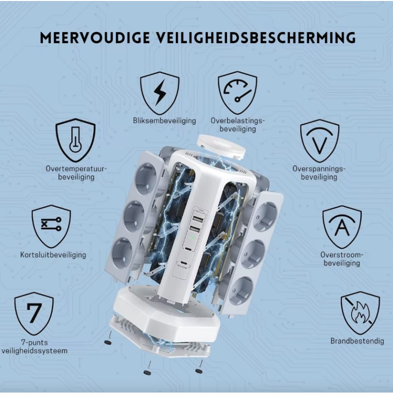 XT-G3211 Predlžovací Kábel s Prepäťovou Ochranou 4000W 16A, USB Nabíjačka, nočné svetlo, EU Multi-zásuvka