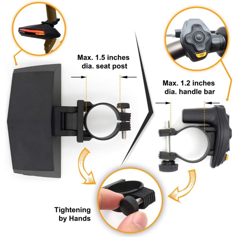 Ampulla C1 LED dobíjacie zadné svetlo na bicykel: Diaľkové ovládanie, smerovky, laserová dráha. Bezpečnosť!