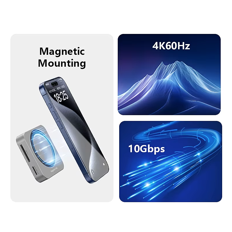 Blueendless M.2 magnetická dokovacia stanica pre NVMe SSD | 10Gbps USB-C 3.2, 100W PD, 4K HDMI, čítačka SD/TF