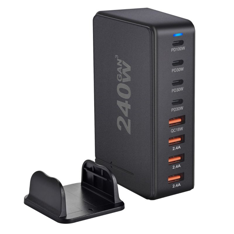 Stolová GaN nabíjačka 240W 8-portová USB Type C PD rýchle nabíjanie 3.0 pre viac zariadení