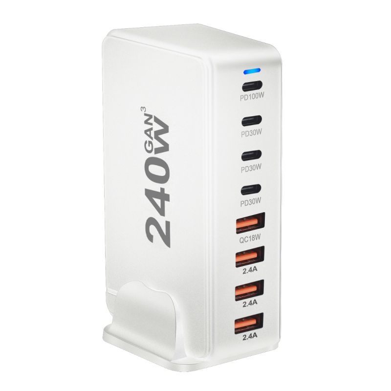 Stolová GaN nabíjačka 240W 8-portová USB Type C PD rýchle nabíjanie 3.0 pre viac zariadení