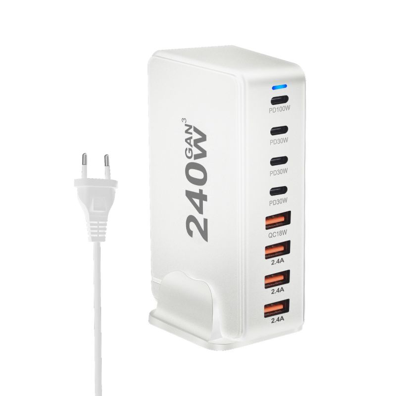 Stolová GaN nabíjačka 240W 8-portová USB Type C PD rýchle nabíjanie 3.0 pre viac zariadení