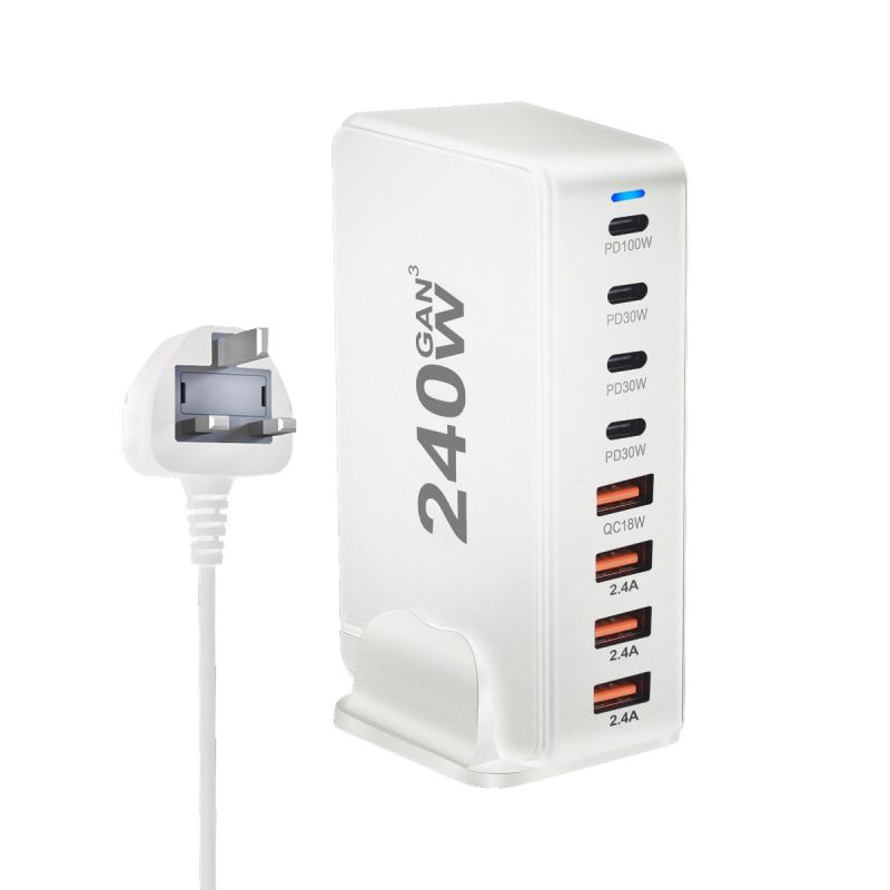 Stolová GaN nabíjačka 240W 8-portová USB Type C PD rýchle nabíjanie 3.0 pre viac zariadení