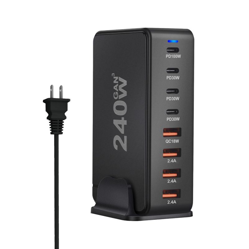 Stolová GaN nabíjačka 240W 8-portová USB Type C PD rýchle nabíjanie 3.0 pre viac zariadení