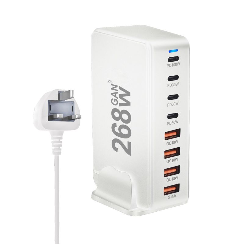Stolová GaN nabíjačka 240W 8-portová USB Type C PD rýchle nabíjanie 3.0 pre viac zariadení