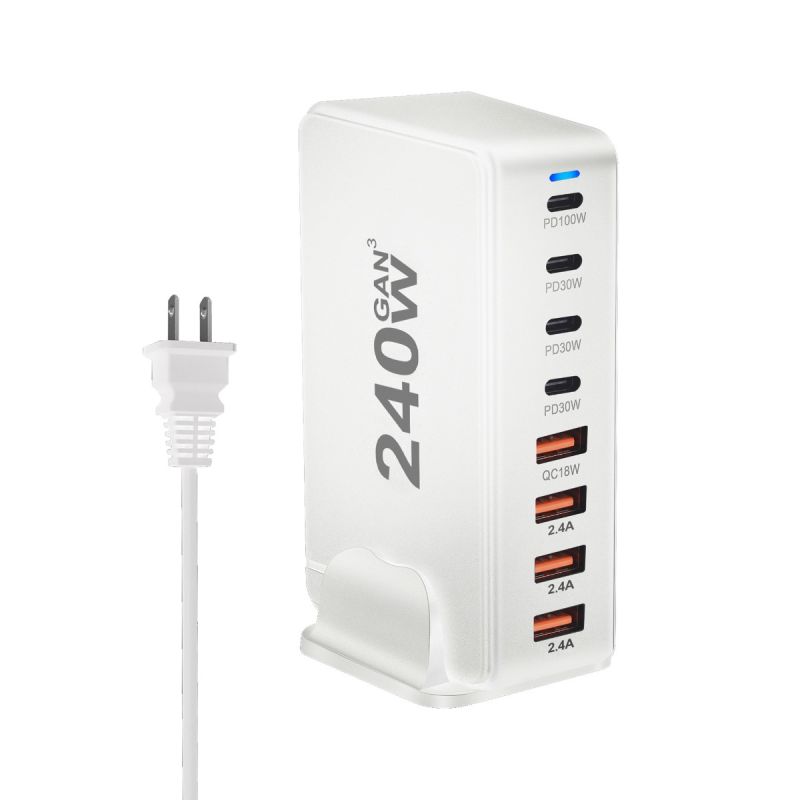 Stolová GaN nabíjačka 240W 8-portová USB Type C PD rýchle nabíjanie 3.0 pre viac zariadení
