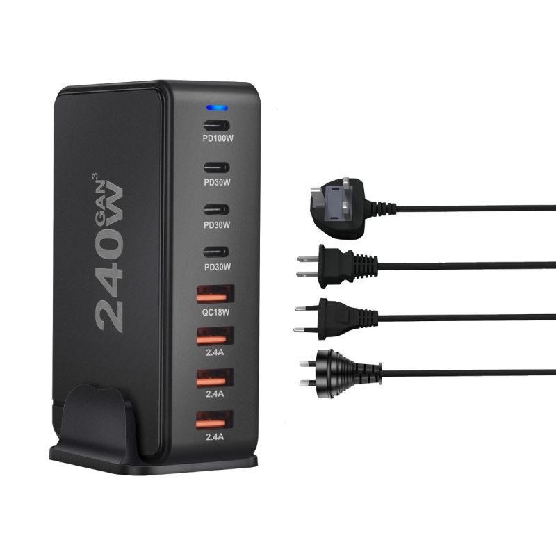Stolová GaN nabíjačka 240W 8-portová USB Type C PD rýchle nabíjanie 3.0 pre viac zariadení