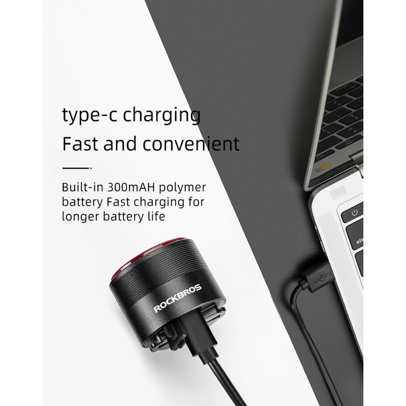 ROCKBROS Q3 zadné svetlo na MTB a nočnú cyklistiku s inteligentným senzorom brzdy a IPX6 vodotesnosťou