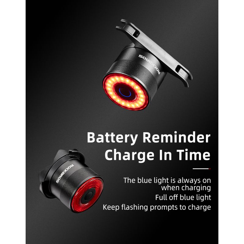 ROCKBROS Q3 zadné svetlo na MTB a nočnú cyklistiku s inteligentným senzorom brzdy a IPX6 vodotesnosťou