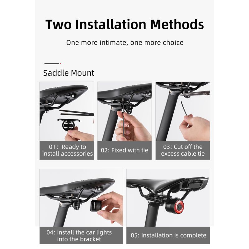 ROCKBROS Q3 zadné svetlo na MTB a nočnú cyklistiku s inteligentným senzorom brzdy a IPX6 vodotesnosťou