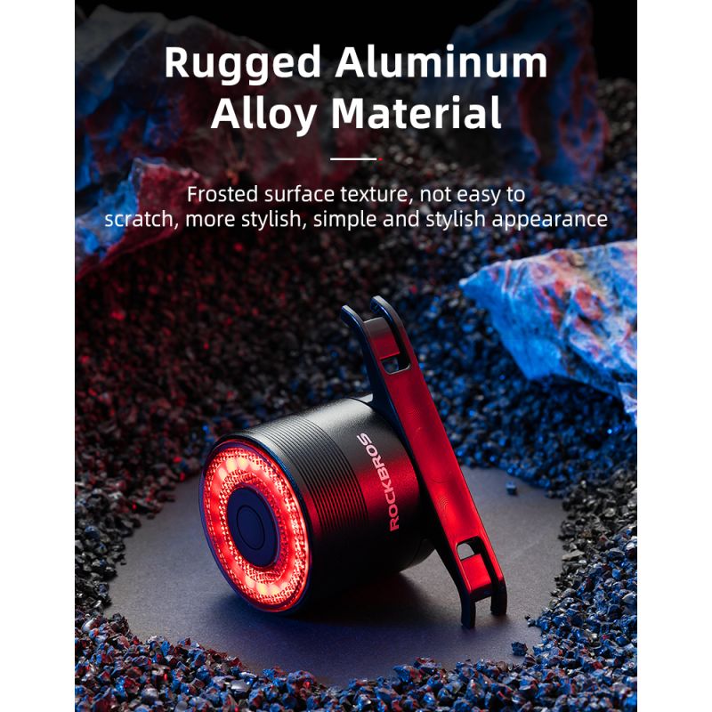 ROCKBROS Q3 zadné svetlo na MTB a nočnú cyklistiku s inteligentným senzorom brzdy a IPX6 vodotesnosťou