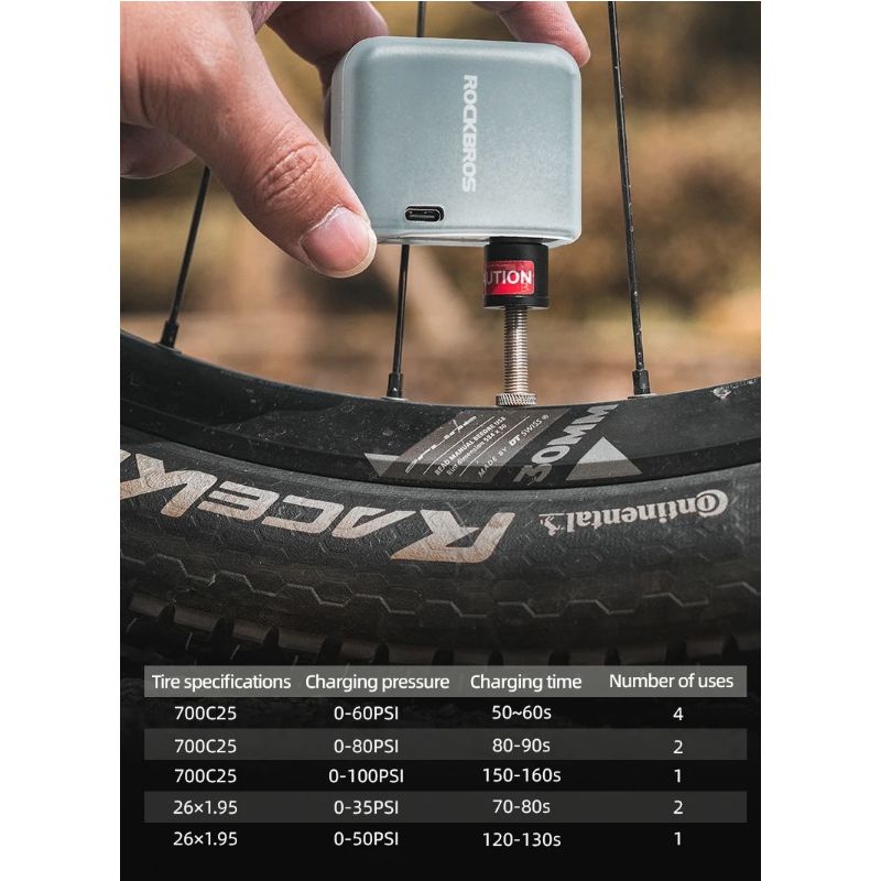 ROCKBROS prenosná mini elektrická pumpa 100PSI na auto bicykel motorku ľahká a nabíjateľná s odolným dizajnom