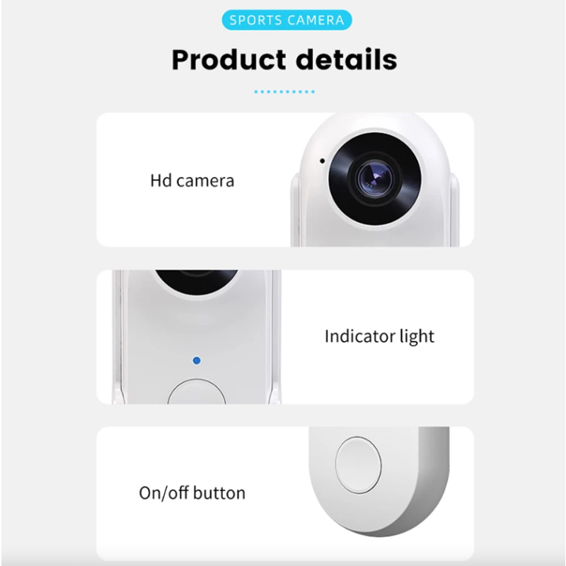 WiFi Mini HD Kamera na Motorku/Bicykel, Športová Kamera s Klipom, Outdoor Hands-Free Kamera, Prenosná