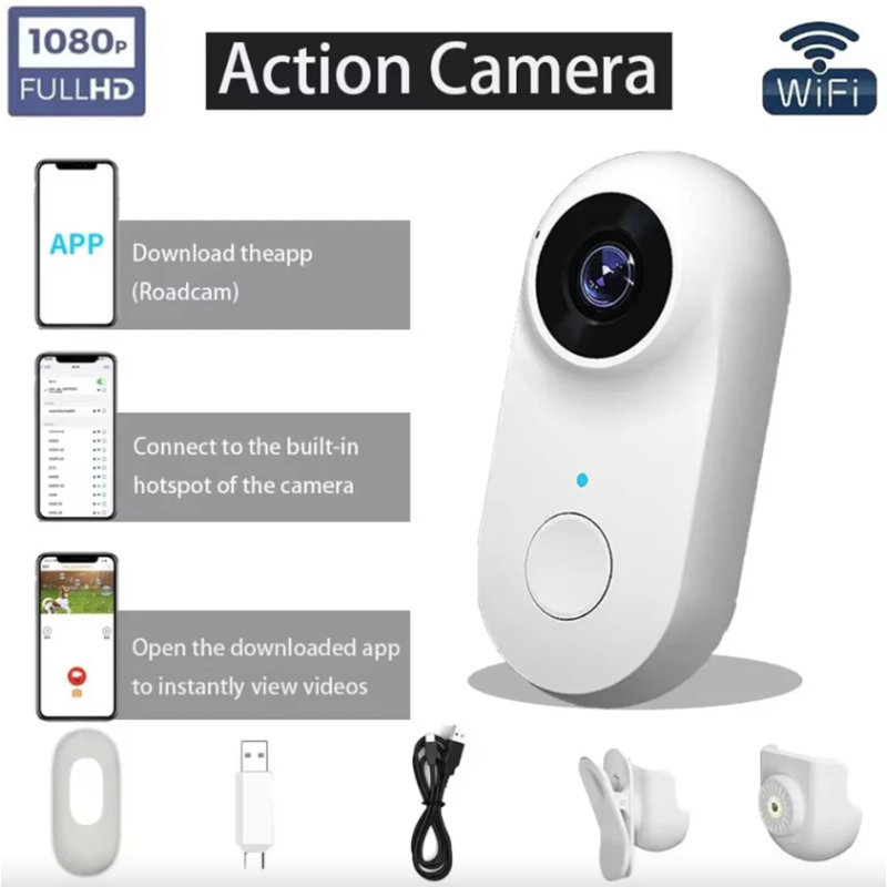 WiFi Mini HD Kamera na Motorku/Bicykel, Športová Kamera s Klipom, Outdoor Hands-Free Kamera, Prenosná