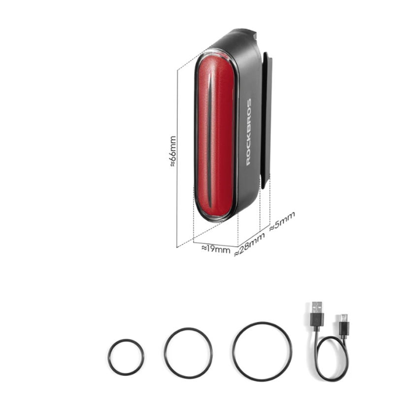 ROCKBROS Magnetické zadné svetlo na bicykel, IPX6 vodeodolné, 7 režimov, Inteligentný senzor, Nočná bezpečnosť