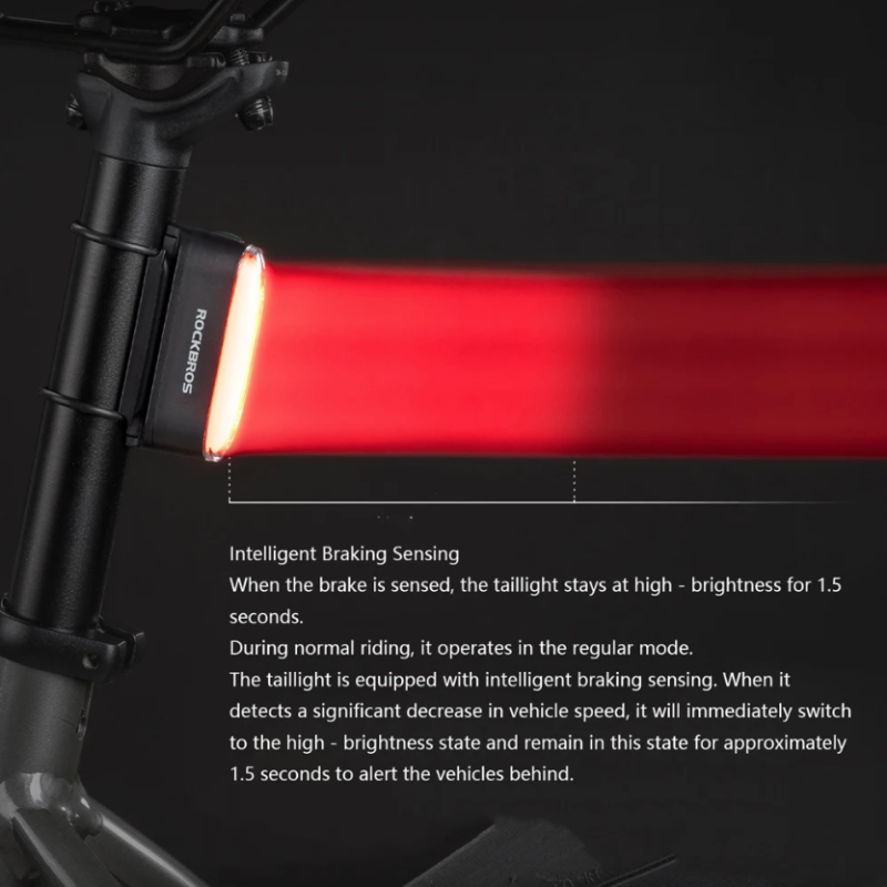ROCKBROS Magnetické zadné svetlo na bicykel, IPX6 vodeodolné, 7 režimov, Inteligentný senzor, Nočná bezpečnosť