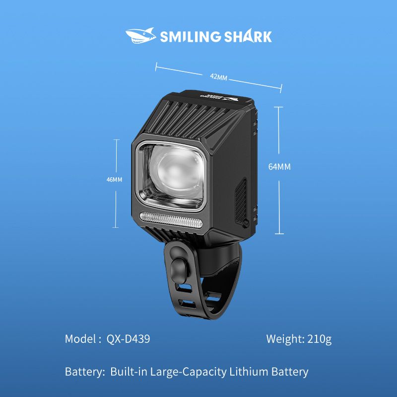 SMILING SHARK EVO1700 LED cyklistické svetlo USB-C dobíjacie hliníková zliatina viaceré režimy osvetlenia