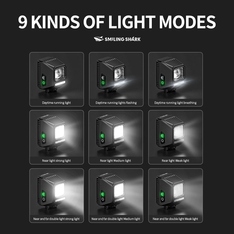 SMILING SHARK EVO1700 LED cyklistické svetlo USB-C dobíjacie hliníková zliatina viaceré režimy osvetlenia