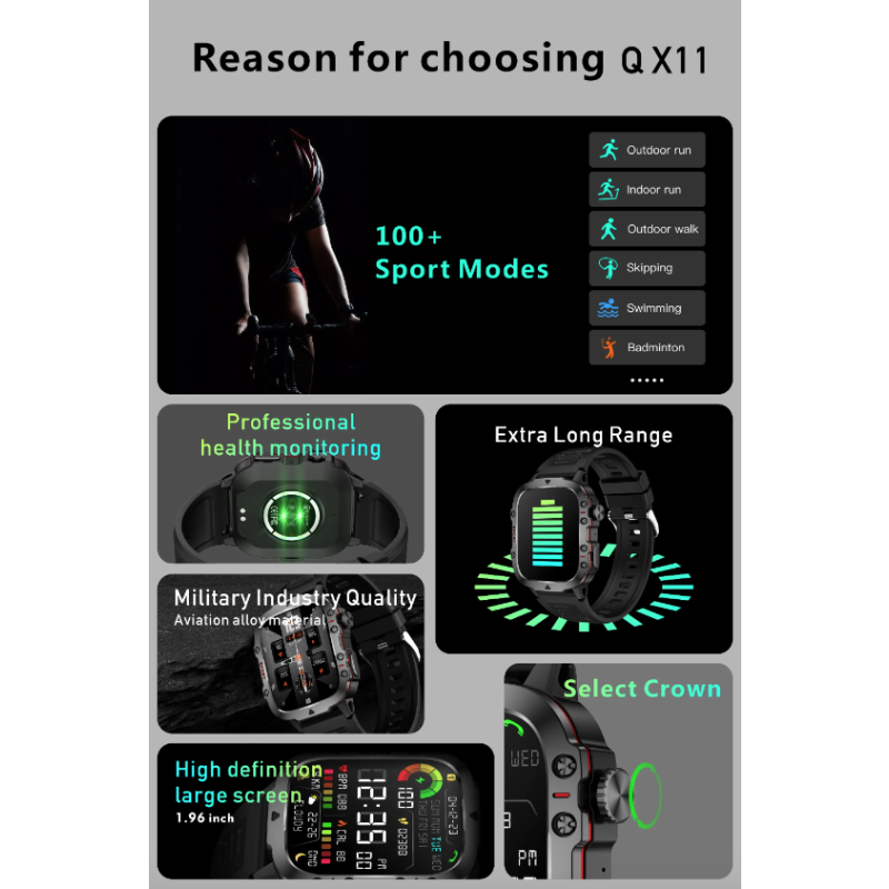 QX11 Smart Watch pre mužov, IP68 5ATM Outdoorové Športové Pánske Hodinky s Bluetooth Volaním Fitness Tracker