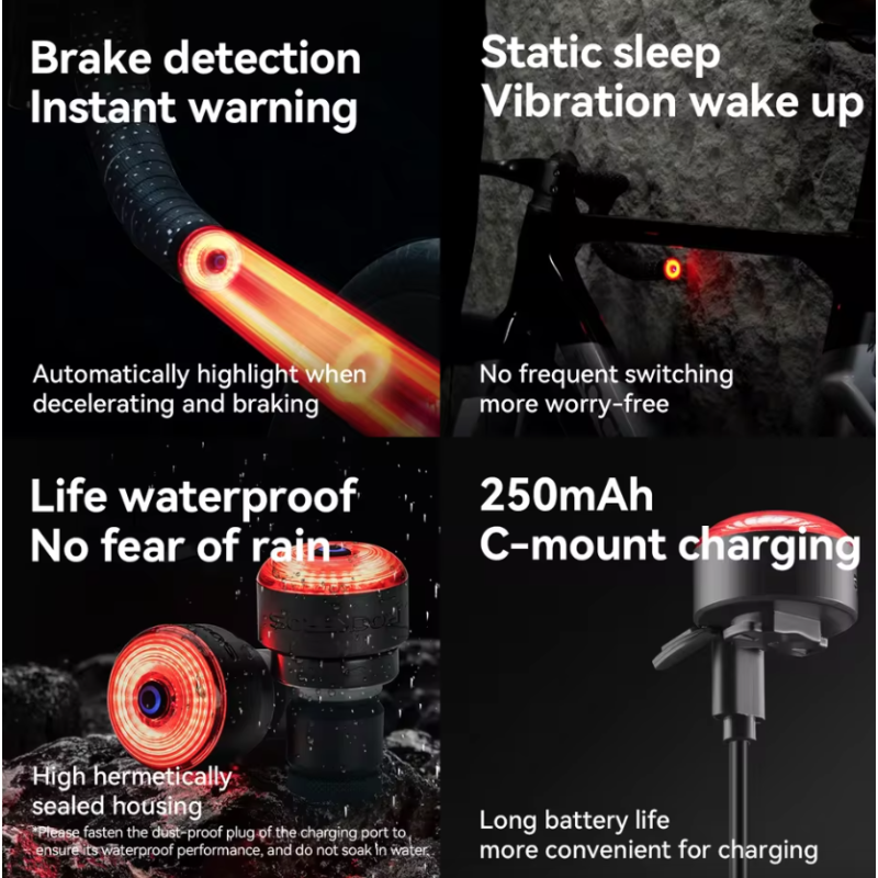 ROCKBROS R0 Koncovka Riadidiel Svetlo | Cyklosvetlo pre Bezpečnosť & Viditeľnosť | Type-C Nabíjanie