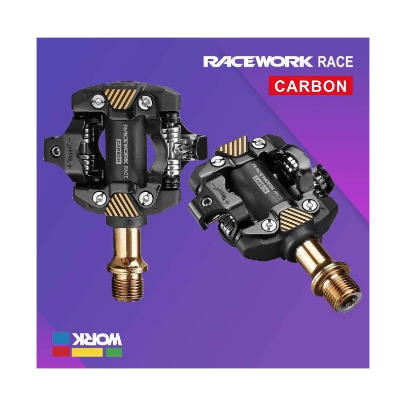 RACEWORK SPD pedále pre horský bicykel chrómová oceľ a uhlík odolné a pohodlné cyklistické doplnky