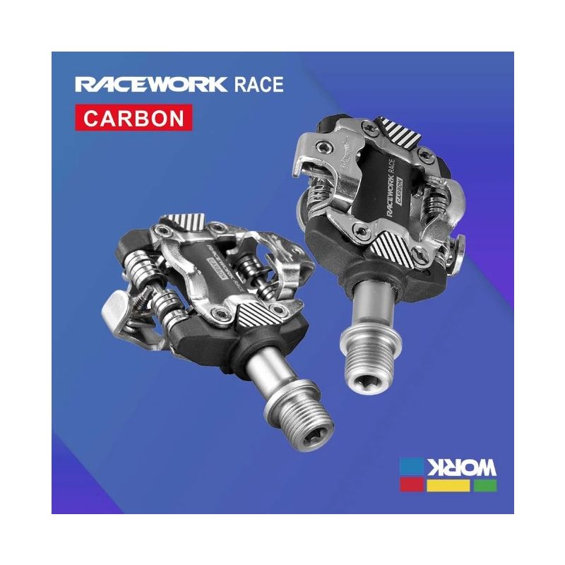 RACEWORK SPD pedále pre horský bicykel chrómová oceľ a uhlík odolné a pohodlné cyklistické doplnky